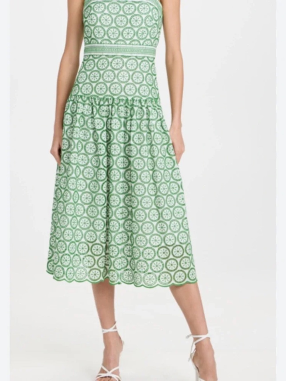 Shoshanna  Mirabella Scalloped Eyelet Midi Dress